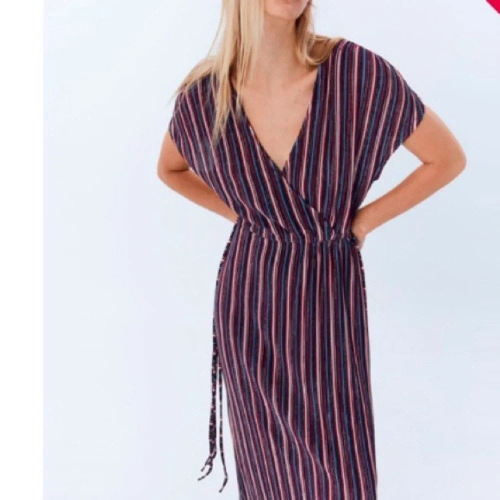 NWT Sfera Striped Metallic Midi Side Tassel Dress